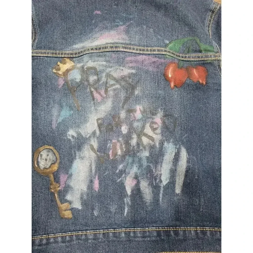 Children's Place Denim Jacket Girls Size XL with painted‎ pray for the wicked #r